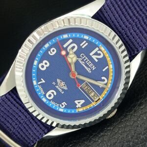 Vintage 1978 Citizen Automatic Mens Silver Watch W/daydate & Yellow accents